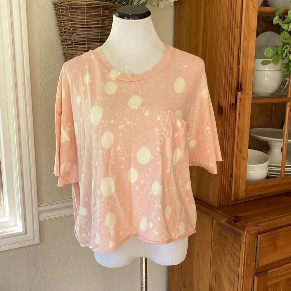 Nordstrom Abound Coral Tie Dye Oversized Cropped One Pocket Tee Women’s M New